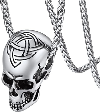 FaithHeart Skull Necklace for Men, Gothic Punk Skull Head/Bullet Pendant Cool Skeleton Jewelry Stainless Steel/Gold/Black, With Gift Box