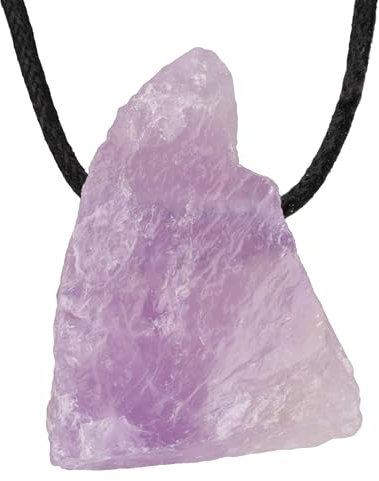Lebensquelle Plus Rohsteinanhänger | Gebohrter Anhänger mit Baumwollband | Naturbelassen (Amethyst)