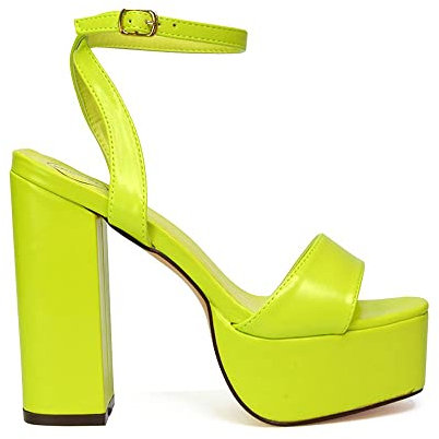 Womens Platform Ankle Strap Sandals Ladies Strappy Block High Heel Party Evening Strappy Shoes Size 3-8 Green