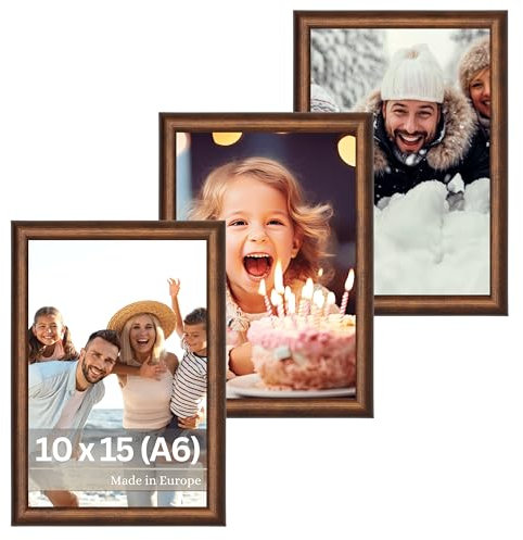 VictoR Bilderrahmen Braun 10x15 cm (A6) - 3er Set - David - Leiste 14x17mm - Fotorahmen Vintage A6 - Shabby Chic Deko - Bilderrahmen 10x15 Braun