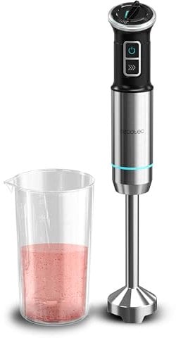 Cecotec Power Neutron 1100MAX Batteur à main, puissance maximale 1100 W, 4 lames, revêtement en titane, vitesse réglable, fonction turbo, modèle XL, gobelet de 800 ml, hachoir à viande spécial 600 ml