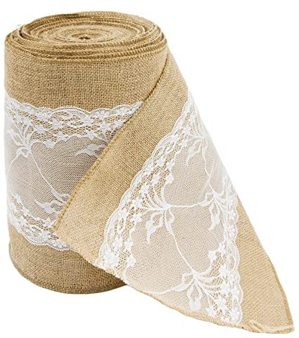 Time to Sparkle 1Roll 20MX30cm Jute Hessian lace Roll Hessian Vintage Rustic Burlap lace Table Runner Sewed Edge Wedding Table Decor (Jute Lace Middle)