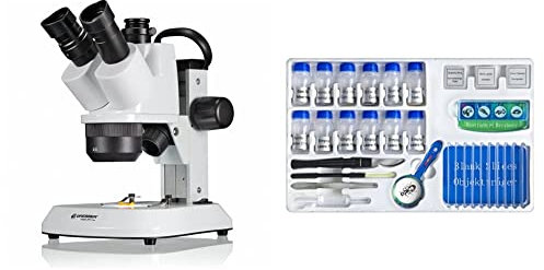 Bresser trinokulares Stereomikroskop Analyth STR Trino 10x - 40x & Junior Experimentier-Set mit Objektgläsern, Lupe, Mikroskopierbesteck, Garnelenbrutanlage und verschiedenen Präparaten