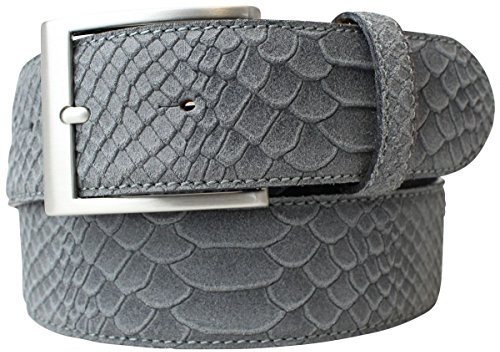 BELTINGER Jeansgürtel mit Pythonprägung 4 cm | Leder-Gürtel für Herren 40mm Schlangen-Optik | Herren-Gürtel mit Schlangen-Muster Python-Muster | Dunkelgrau 95cm
