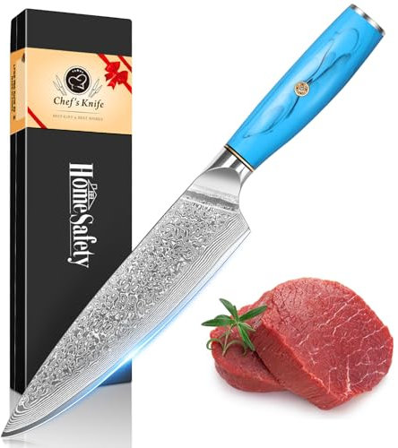 Chef's Knife, Damascus Chef Knife 19.5 cm with Extremely Sharp Kitchen Knives Made of 67 Layers of Vg-10 Damascus Steel, with Ergonomic Natural Resin Handle, Gift Box