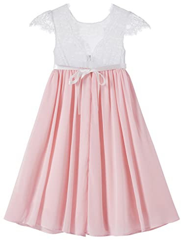 Beganly Vestito da bambina in pizzo con scollo a V, senza maniche, soffice, in tulle, da principessa, da festa, Z-chiffon- Rosa Arrossire, 4 anni