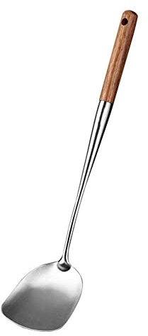 Spatule en acier pour wok - Cuillère - Outil de cuisine chinois - Poignée en bois durable
