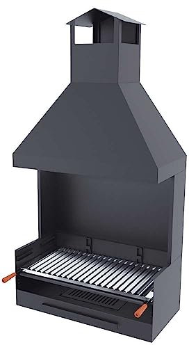 Barbecue a carbonella e legna Griglia in acciaio inox da 80 cm - Con paravento e cappa