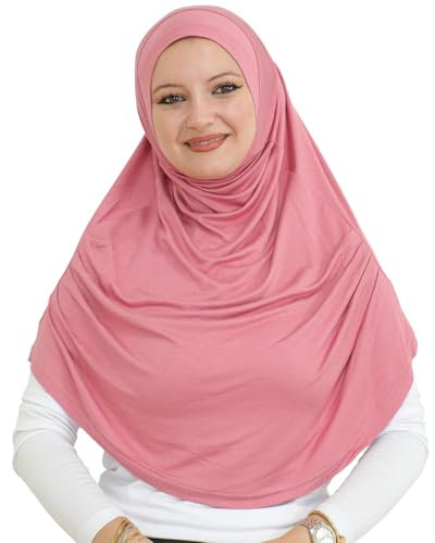 Prien Kopftuch für Damen, Lang Muslim Hijab Frauen, Türkisch Khimar Schal Islamische Kleidung, Konfektionshijab Kopftücher Kleider, Muslimische Sport Head Scarf Set (Altrosa)