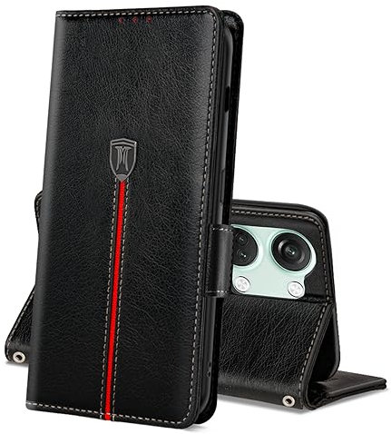 Hülle für Oneplus Nord 3, Magnet Leder Kartenfach Handyhülle, Klappbar Wallet Tasche Schutzhülle, Flip TPU Bumper Silikon Cover, Stoßfeste Case Schwarz