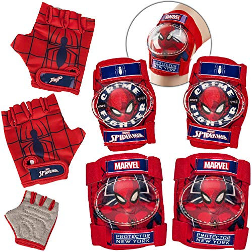 alles-meine.de GmbH 6 TLG. Set - Knieschoner + Ellenbogenschützer + Fahrradhandschuhe - Spyderman - für Circa 4 bis 12 Jahre - Kinder - Schutzausrüstung - Gelenkschützer Knieschü..