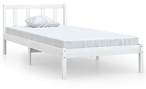 vidaXL Massivholzbett, Holzbett Bett für Schlafzimmer, Bettrahmen Bettgestell mit Lattenrost, Einzelbett Schlafzimmermöbel, Modern, Weiß Kiefer 75x190cm