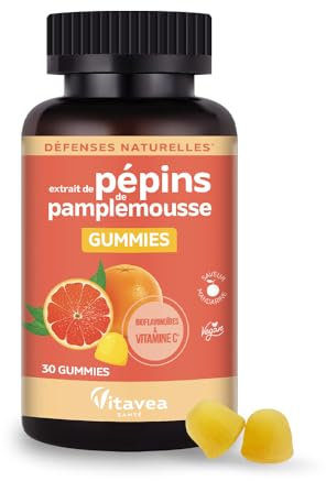 Vitavea - Gummies Extrait de Pépin de Pamplemousse + Vitamine C - Dès 3 ans - Immunité & Défenses Naturelles, Concentré en Bioflavonoïdes - Vegan - 30 gummies, 30 jours - Conçu en France