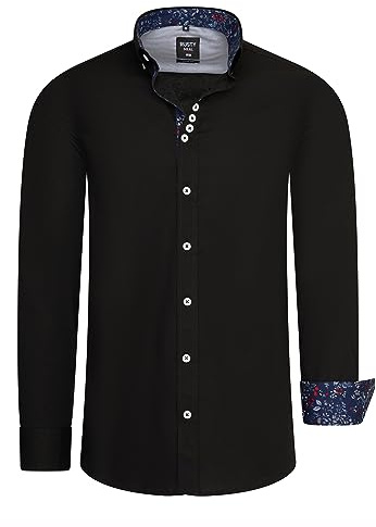 Rusty Neal Herren Freizeit-Hemd mit Lässigem Knopf-Design abgesetzt mit Blumen-Muster Stretch Langarm Slim Fit 030