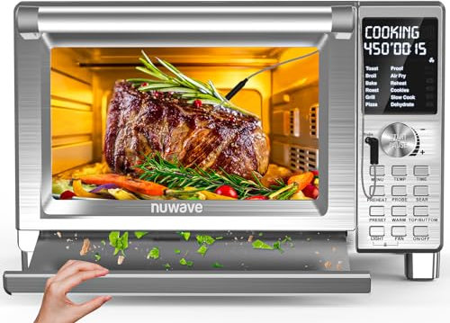 Nuwave Bravo XL Pro Smart Oven & Air Freidera, ventilador mejorado 100% más rápido, resultados más nítidos, temperaturas ajustables de 50F-500F, visualización blanca fría interactiva mejorada,