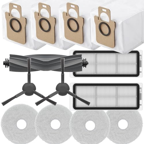 Geoviizon 13 Stück Zubehörset Kompatibel mit Dreame L20 Ultra / L20 Ultra Complete Saugroboter,1 Gummirolle Hauptbürste,2 HEPA-Filter,2 Seitenbürsten,4 Wischmop,4 Staubbeutel,Ersatzteile Zubehör