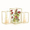 Hurricane - Juego de 3 portavelas de cristal, portavelas grandes para velas de pilar, linternas rectangulares doradas decorativas para centro de mesa, candelabro de vidrio transparente para bodas,