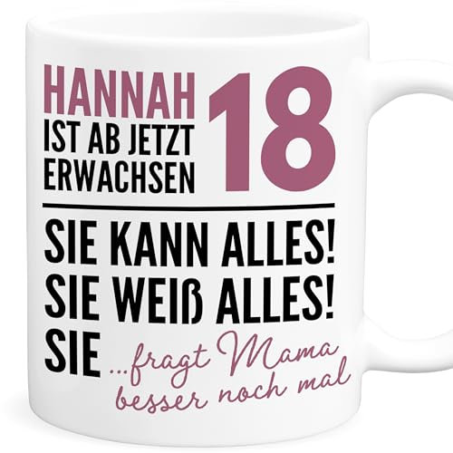 Tasse 18. Geburtstag Mädchen Geschenk personalisiert lustige Geschenkidee Frau Geburtstagsgeschenk Kaffeetasse mit Namen aus Keramik (Altrosa)