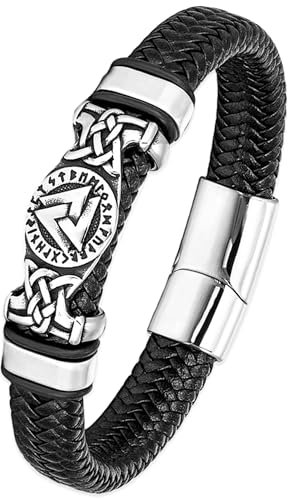 Mochity Armbänder Herren Lederarmband, Armband Herren Leder, Edelstahl Kreuz Armband Männer, Wikinger Schmuck, Lederarmband Geschenke Für Männer (A)