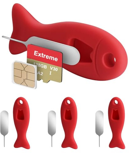 WALLFID 4 Pack SIM Card Removal Tool with Built-in SIM Card Storage - SIM Card Holder Contains Eject Pins Needle Opener Ejector Compatible with iPhone, Samsung, and More Cell Phones (4 pack, Red)
