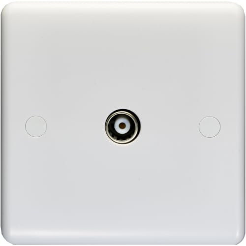 1 Gang Single TV Aerial Wall Face Plate - White Female Coaxial Socket Outlet - Decorative Television Coax Face Plate