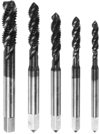 sourcing map 5pcs Metric Spiral Flute Tap Set M3 M4 M5 M6 M8 AlTiN Coated HSS6542 Machine Screw Thread Milling Tap Tapping Threading Tools
