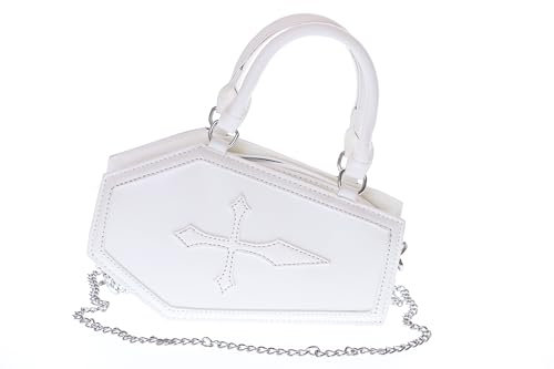 Kawaii-Story LB-6120-1 Weiß Sarg Form Kreuz Punk Halloween Gothik Goth Party Feier Damen Tasche 24,5x15x6cm Pu