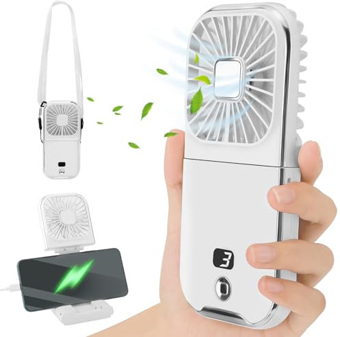 Mini Ventilador De Mano Portatil, Ventilador Portatil Usb, Ventilador Pequeño Recargable A Pilas con 4 Velocidades Silencioso y Power Bank, Ventilador Personal Plegable para Interior Viajes Oficina