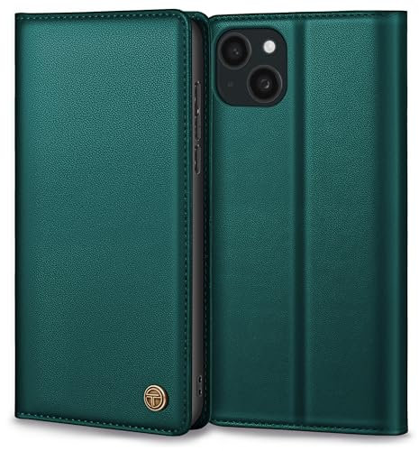 Thorhülle Handyhülle für iPhone 13 Hülle, Premium Lederhülle Schutzhülle Tasche für iPhone 13 Hülle Wallet Kartenfach Standfunktion Flip Case für iPhone 13 Klappbar, Blau Grün