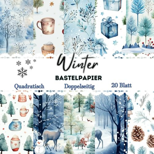Bastelpapier Winter: Scrapbooking Papier Weihnachtszeit| 8.5 x 8.5, 20 Blatt, Doppelseitig I für Scrapbooking, Basteln I Designpapier I DIY Karten | Dekoratives Bastelpapier Winterwelt
