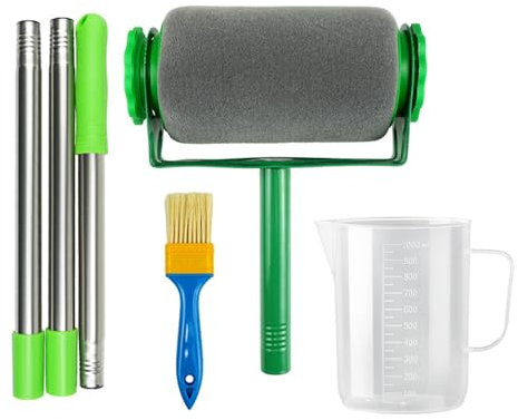 Ensemble de rouleaux de peinture robustes avec pinceau extensible, plateau, rouleaux, agitateur, anti-goutte, coupe-bordure, kit de peinture multifonction pour murs et plafonds
