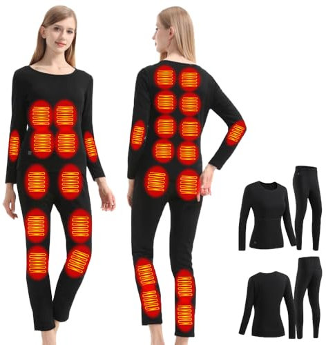 GHKWXUE Winter Women Damen Elektrische Heizung Thermal Underwear Set USB-Konstanttemperatur 28 Zonen intelligente beheizte Thermounterwäsche Geeignet für kalte Winter-Thermal Underwear zum Skifahren