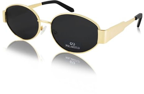 JiSoo Gold Polarised Sunglasses Womens - Retro Oval Sunglasses Vintage 90s Sun Glass Women, Black