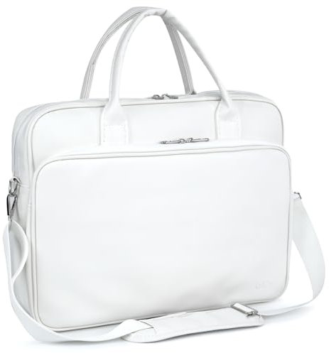 BAGZY Sacoche Ordinateur 15.6 Pouces Pour Femme Sac a Main Imperméable Sac Enseignant Cuir Porte Document Pour Collège Cours Travail Affaires Voyage Blanc