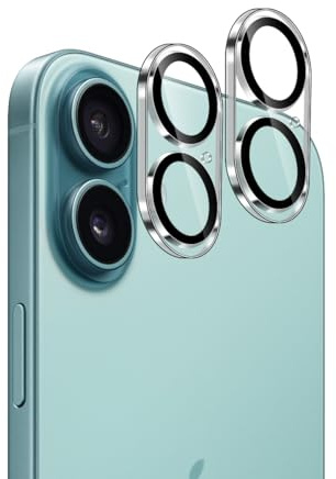 Lutree Protection Caméra pour iPhone 16/ iPhone 16 Plus, 2 Pièces 9H Dureté HD Arrière Caméra Verre Trempé, Anti-Rayures Sans Bulle Protecteur D'écran