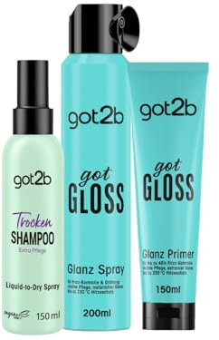 got2b Trockenshampoo Extra Pflege Liquid-to-Dry Spray (150 ml) für makellos-frische Looks & got2b gotGloss Glanz Spray (200 ml) & got2b Glanz Primer gotGloss (150 ml)