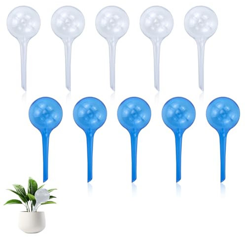 10 Pièce Globes d'Arrosage, Automatique Bulbes d'Arrosage Goutte à Goutte Bulbes pour d'Arrosage Automatiqulantes Arroser des Globes pour Arrosage Plante Interieur Fleurs Jardin(Transparent et Bleu)