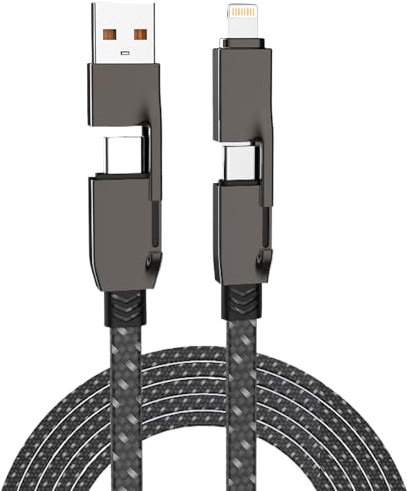 Multi Cavo di Ricarica 4-in-1, 1.5M Multiplo Cavetto con USB Tipo C Lightning Caricatore USB Ricarica Nylon Intrecciato per iPhone 16/15/14/13, per Samsung Galaxy/Google Pixel/Huawei/Honor