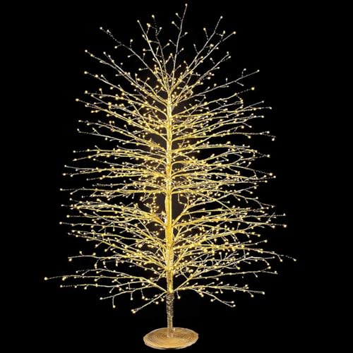Gruppo Maruccia - Albero Natalizio Dorato con 1500 Le d Bianco Caldo - Albero di Natale Artificiale per Interni ed Esterni Altezza 1,5 Metri 150 Rami Luminosi