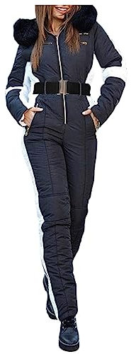 Shffuw Schneeanzug Damen,Skianzug Damen 2 Teilig,Einteiliger Ski Overall Winter Warme Schneejacke Skifahren SäTze Outdoor Sport Mit Kapuze ReißVerschluss SkianzüGe Wasserdicht SkianzüGe Damen Set