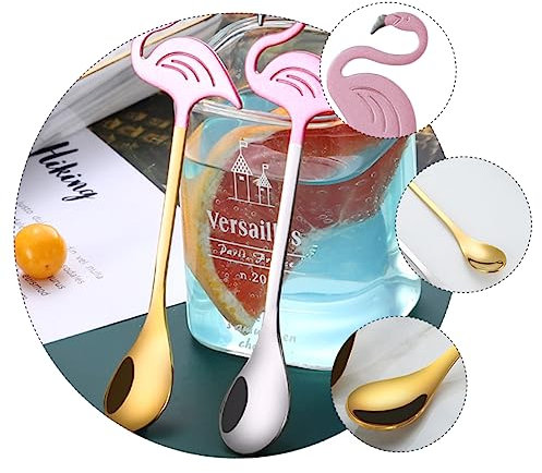 GREENADSCAPE 2St Flamingo-Rührlöffel Kaffeerührlöffel Vorspeisenlöffel Probierlöffel Coffee spoon eislöffel portionierer multifunktionale Löffel Rührlöffel für Riegel Edelstahl 304 Golden