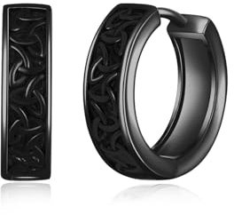 Immobird Creolen Ohrringe Schwarz Herren Ohrringe Damen Celtic Rune Wikinger Ohrring 15mm Unisex Schmuck für Männer