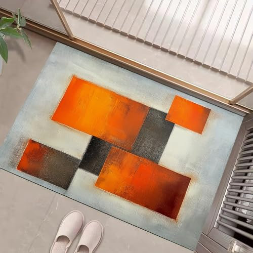 COSKTIARL Abstrakt Home Fußmatte - Türmatte für Innen und Aussen - Fussmatte - Sauberlaufmatte rutschfest - Fußabtreter Haustür - Orange kariert Design 60x90cm
