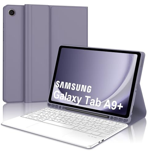 JADEMALL Clavier avec Trackpad pour Samsung Galaxy Tab A9 Plus 2023 11 Pouces, AZERTY Français Clavier Détachable avec Touchpad pour Galaxy Tab A9+ Plus 11 SM-X210/X215/X218, Violet