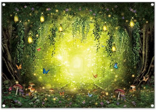 Luminora 7x5ft Fabric Spring Enchanted Forest Backdrop Fairytale Mushroom Wonderland Magic Background Kids Birthday Party Decorations Photo Banner Props