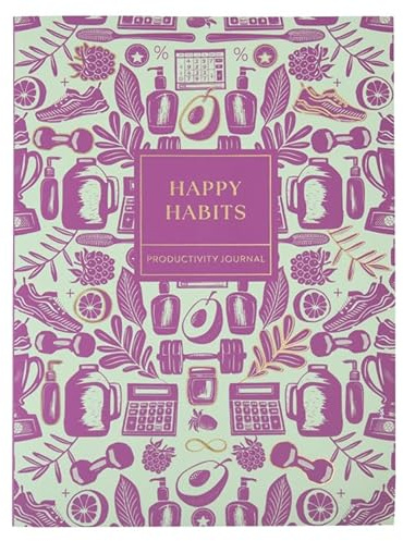 Portico Designs Ltd Happy Habits Productivity Journal Planner A5 with Ribbon Page Marker and Gold Foil Page Edges, 180 Pages FSC Paper