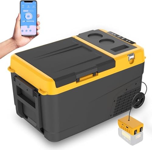 T-SUN Refrigeratore a Compressore, 27 Litr Frigorifero Elettrico per Batteria DW, Frigo da Auto -4°F ~ 68°F, 12/24V CC e 100-240V CA, Frigorifero Portatile Controllo Tramite App per Auto Campeggio