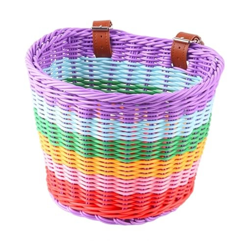 ZUGLQYSX Regenbogen Farbe Fahrräder Korb Ratten Fahrrad Korb Vorne Lenker Korb Handgewebte Fahrrad Korb FüR FahrräDer(L)