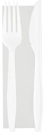 1/100/300 BIS DI POSATE IMBUSTATE CON TOVAGLIOLO - riutilizzabili - SET TRASPARENTI Posate forchetta + coltello (250 PEZZI BIANCO)