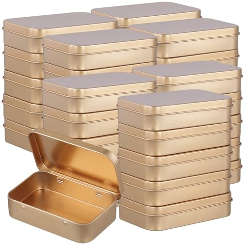 CHUENKUK 36 Stück Gold Rechteckige Metalldöschen, 9,4 x 6,1 x 2 cm Metalldosen Behälter mit Deckel, Mini Metall Aufbewahrungsbox für Schmuck, Kleinteile und Geschenke
